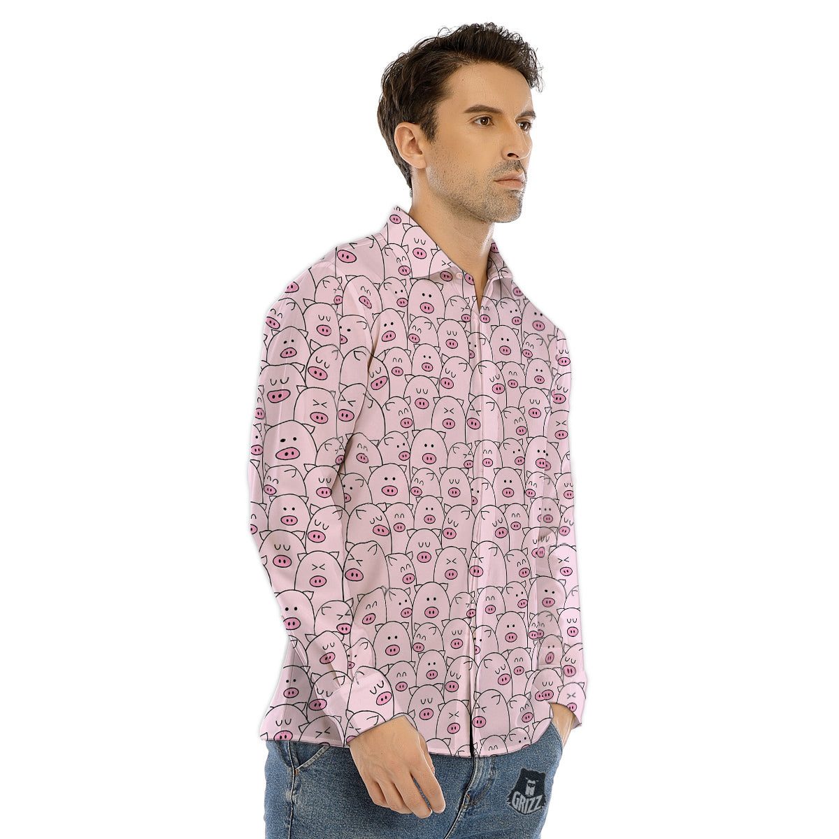 Pig Cute Pink Print Pattern Men's Dress Shirts-grizzshop