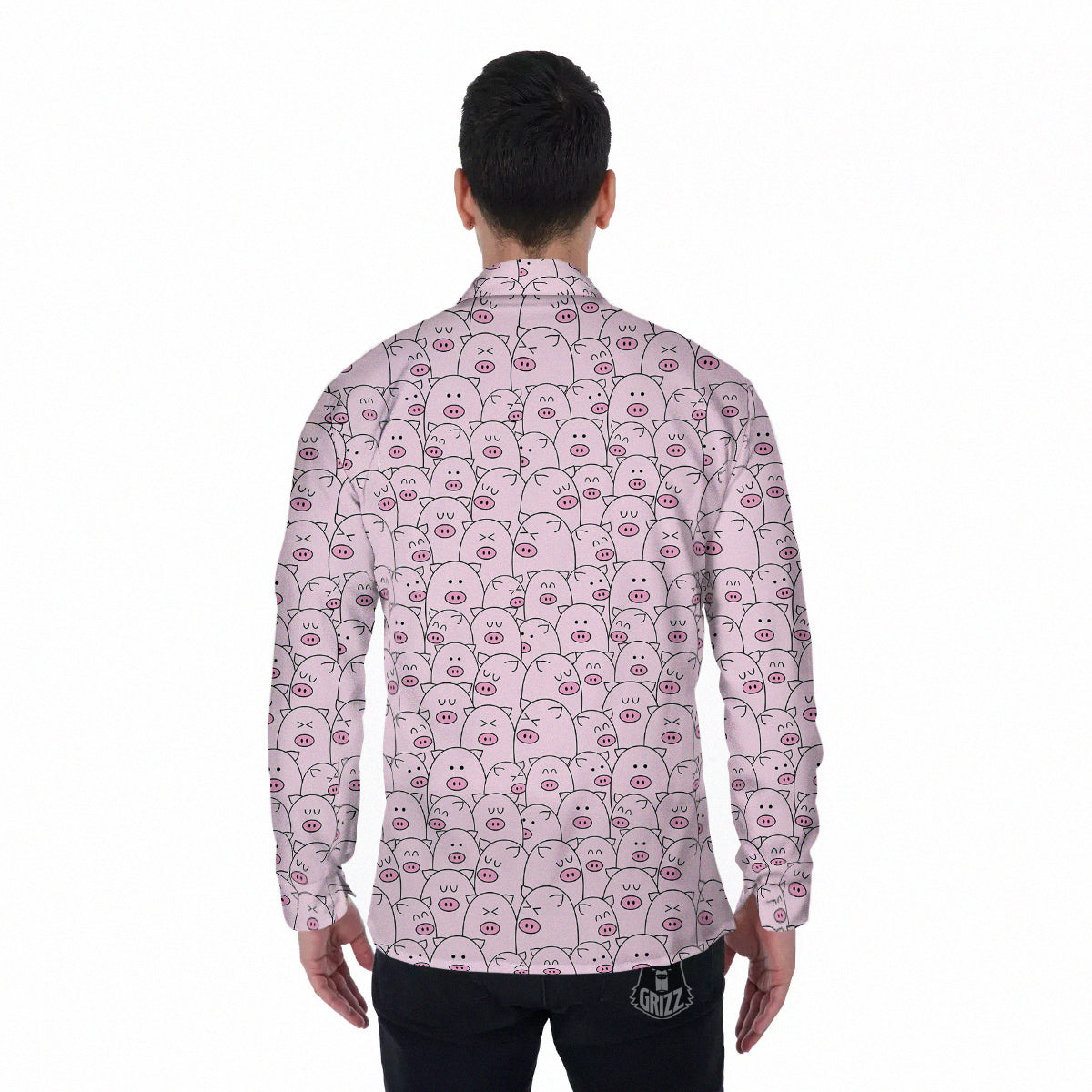 Pig Cute Pink Print Pattern Men's Long Sleeve Shirts-grizzshop