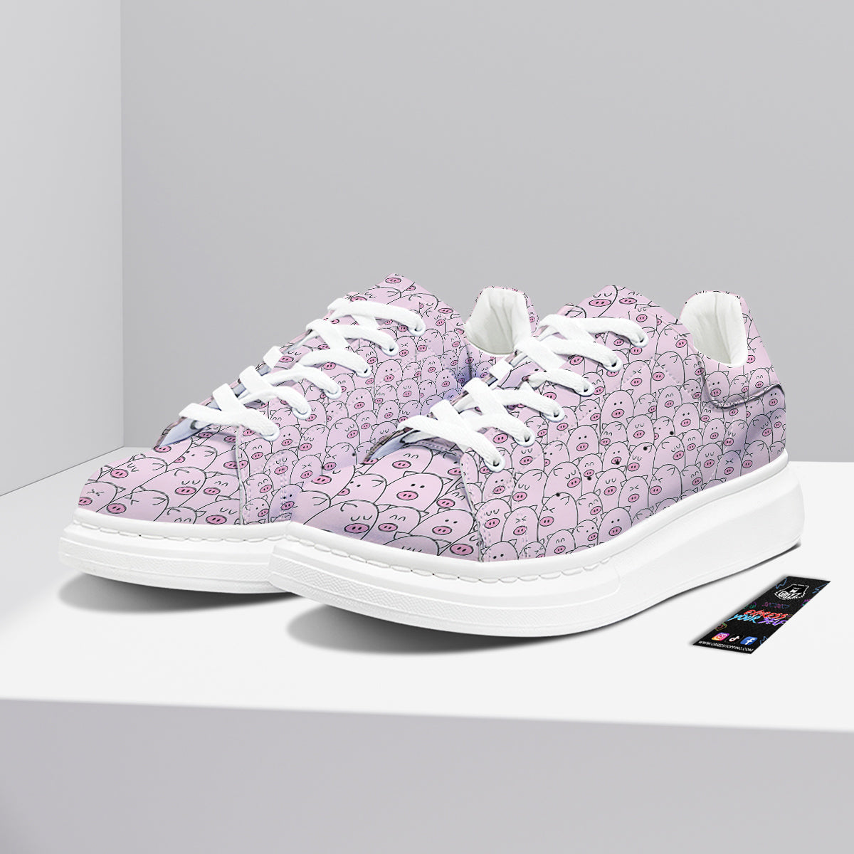 Pig Cute Pink Print Pattern Platform Shoes-grizzshop