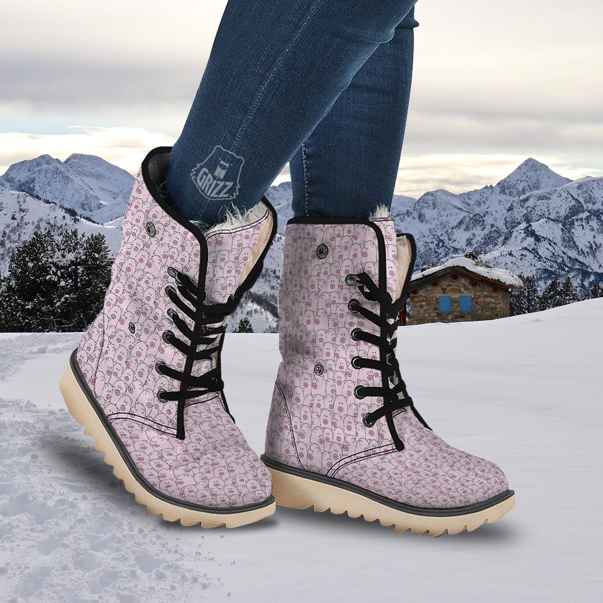 Pig Cute Pink Print Pattern Snow Boots-grizzshop