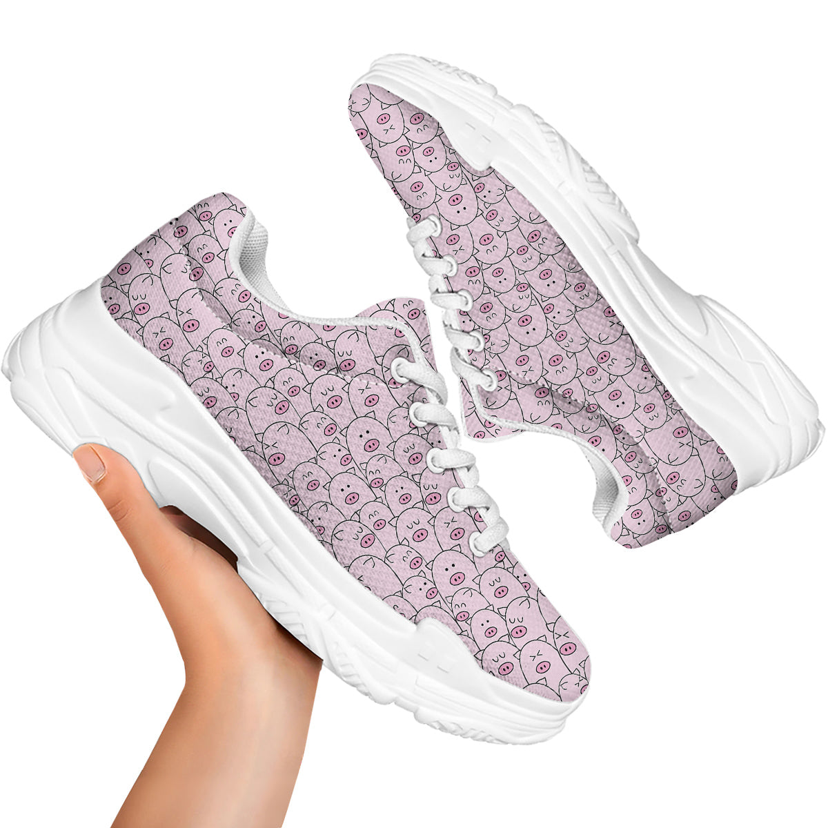 Pig Cute Pink Print Pattern White Chunky Shoes-grizzshop