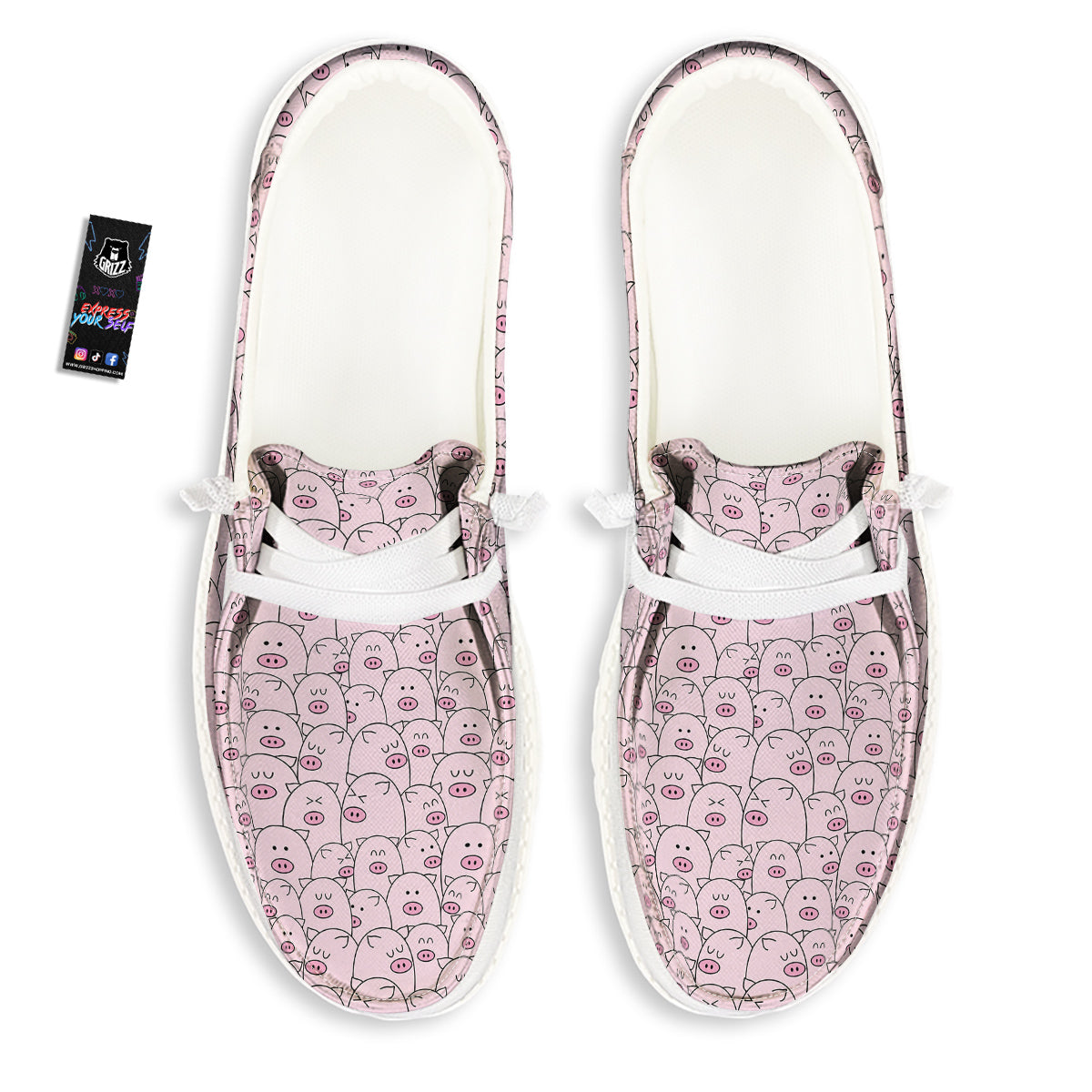 Pig Cute Pink Print Pattern White Loafers-grizzshop