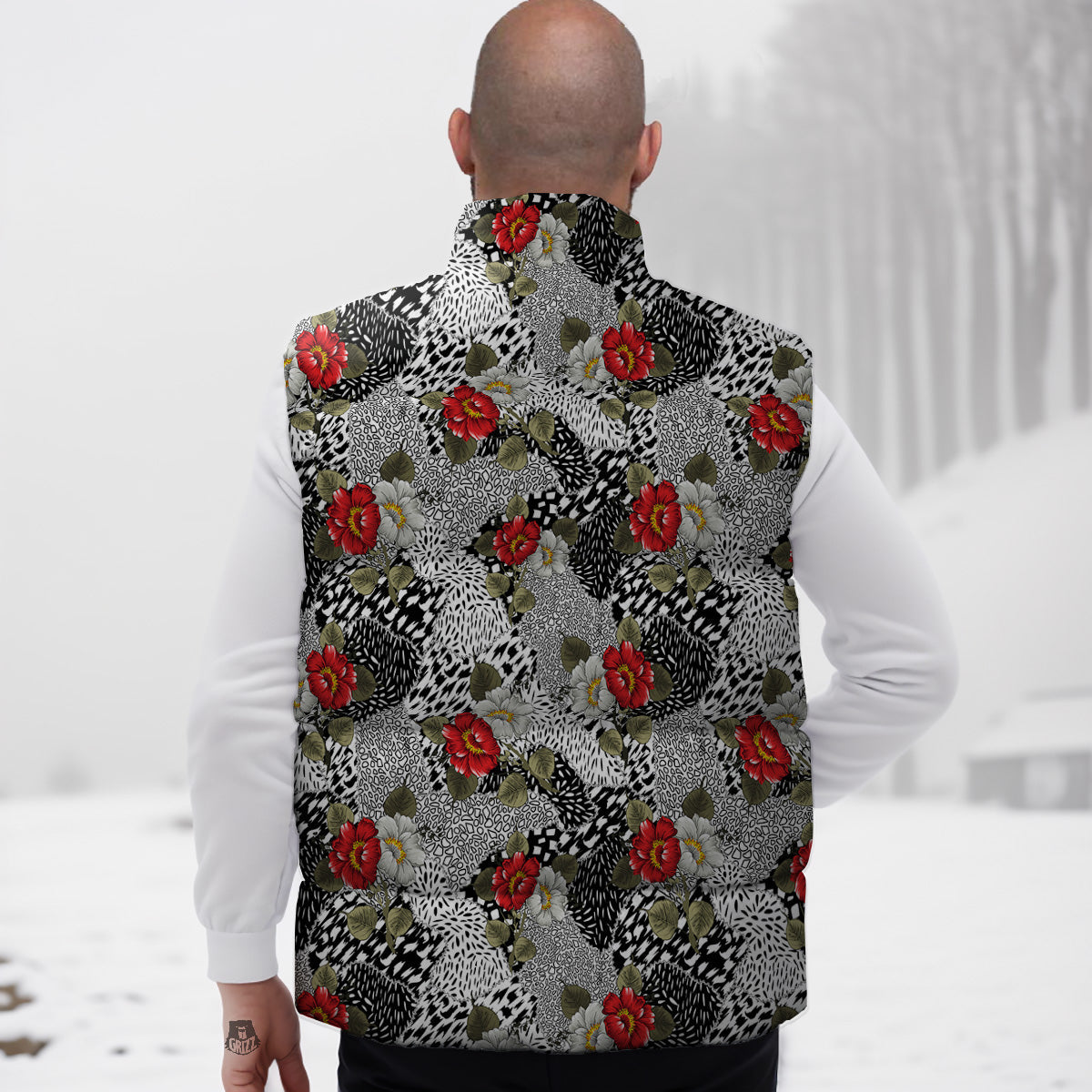 Pig Hand Drawn Pattern Print Down Vest-grizzshop