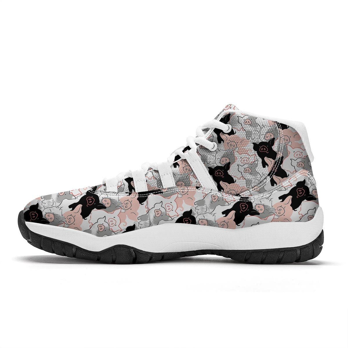 Pig Hand Drawn Pattern Print White Bball Shoes-grizzshop