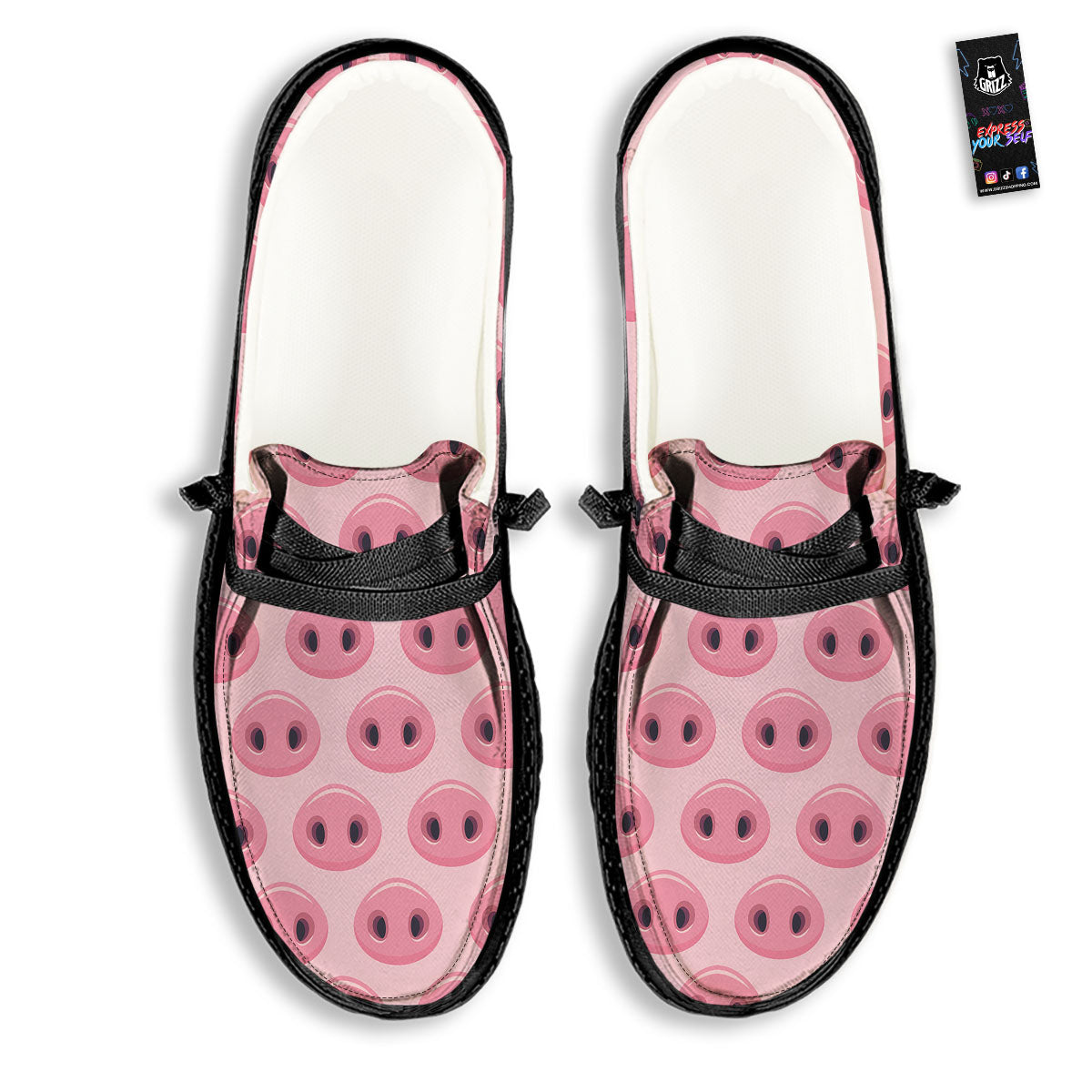 Pig Nose Pink Print Pattern Black Loafers-grizzshop