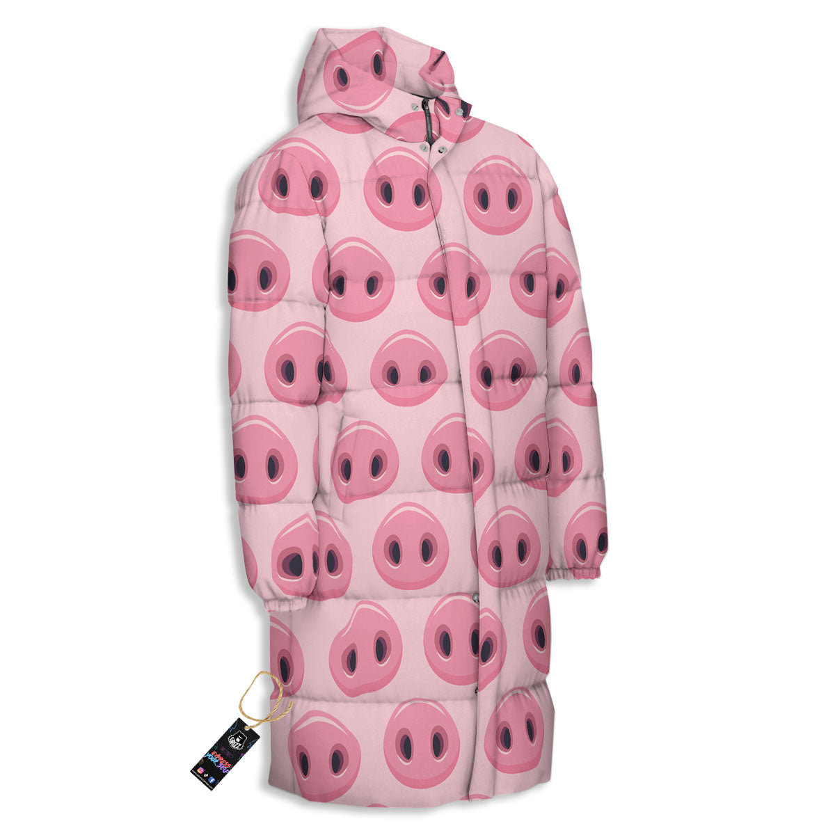 Pig Nose Pink Print Pattern Long Down Jacket-grizzshop