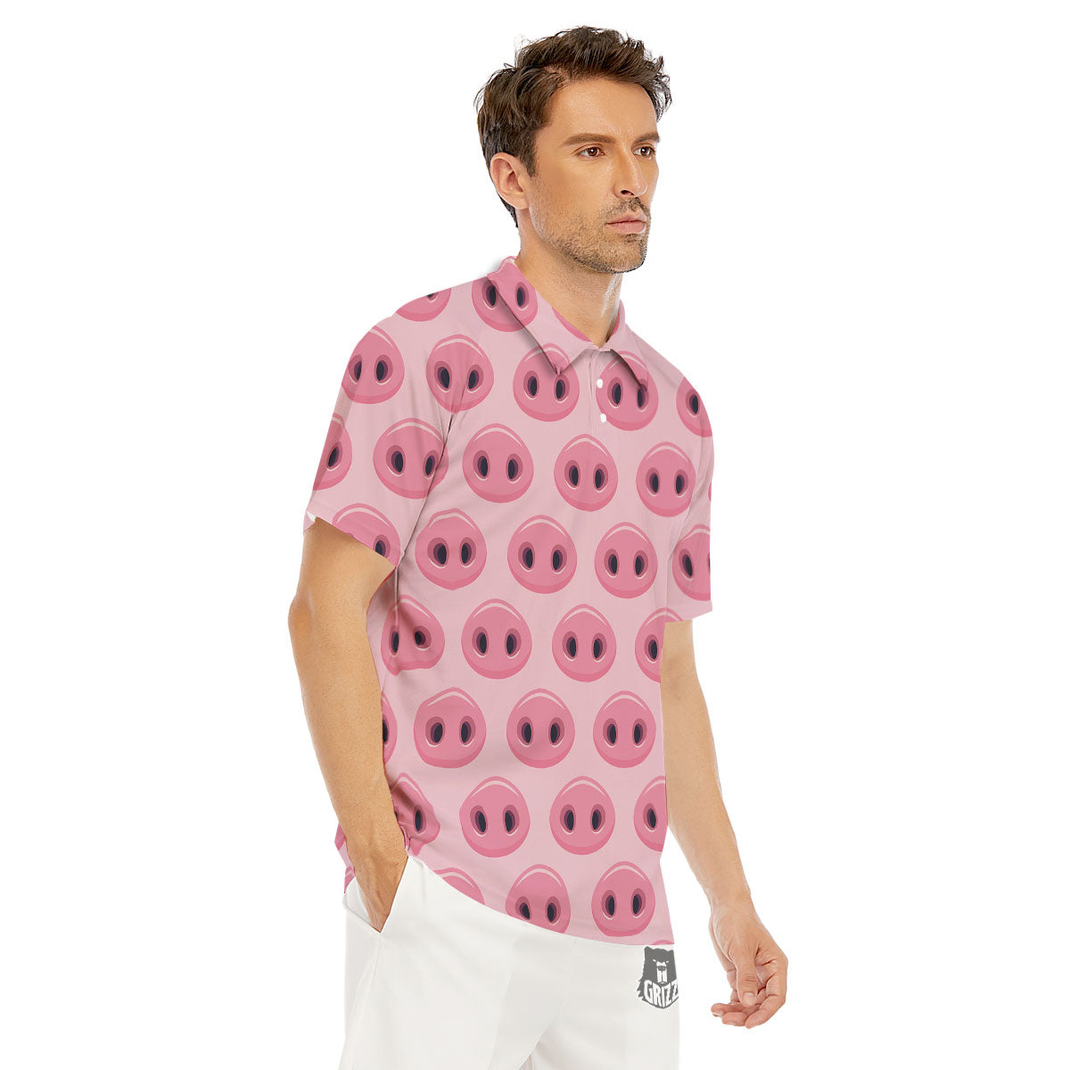 Pig Nose Pink Print Pattern Men's Golf Shirts-grizzshop