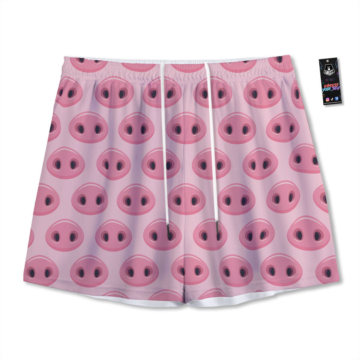 Pig Nose Pink Print Pattern Mesh Shorts