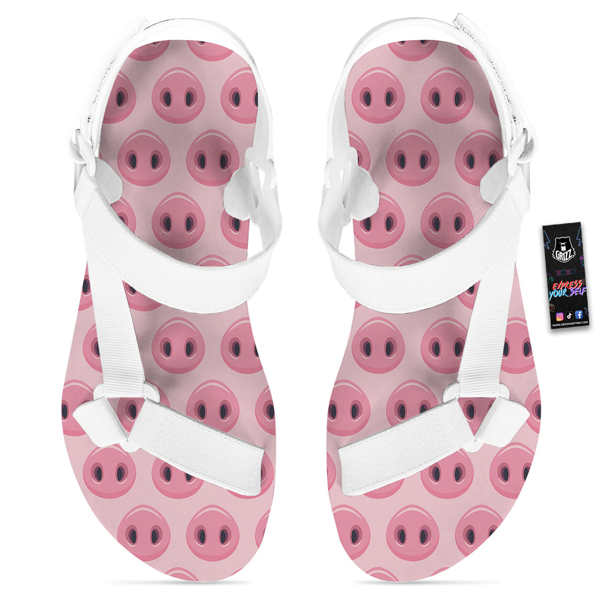 Pig Nose Pink Print Pattern White Open Toe Sandals-grizzshop