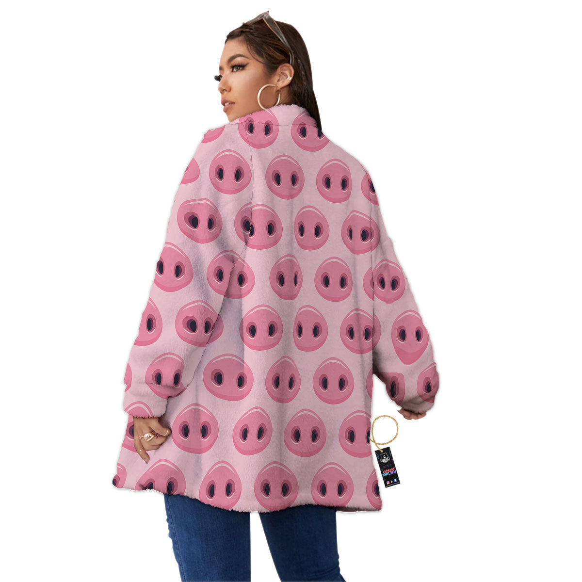 Pig Nose Pink Print Pattern Women's Sherpa Jacket-grizzshop