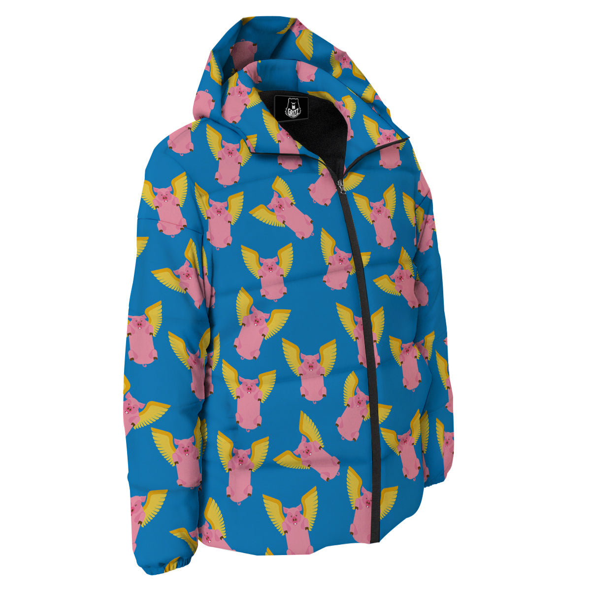 Pig Pink Vintage Print Pattern Down Jacket-grizzshop