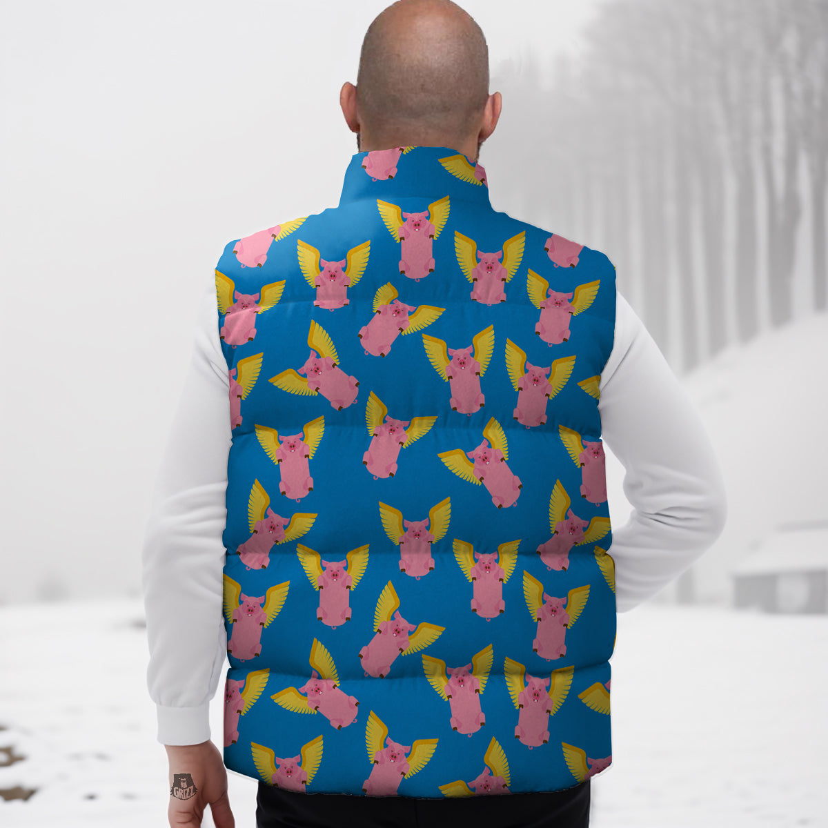 Pig Pink Vintage Print Pattern Down Vest
