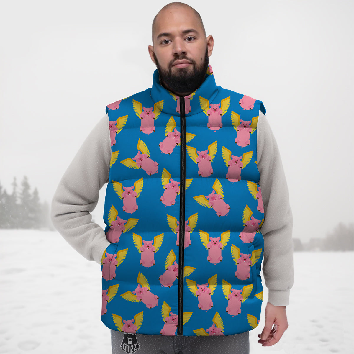 Pig Pink Vintage Print Pattern Down Vest