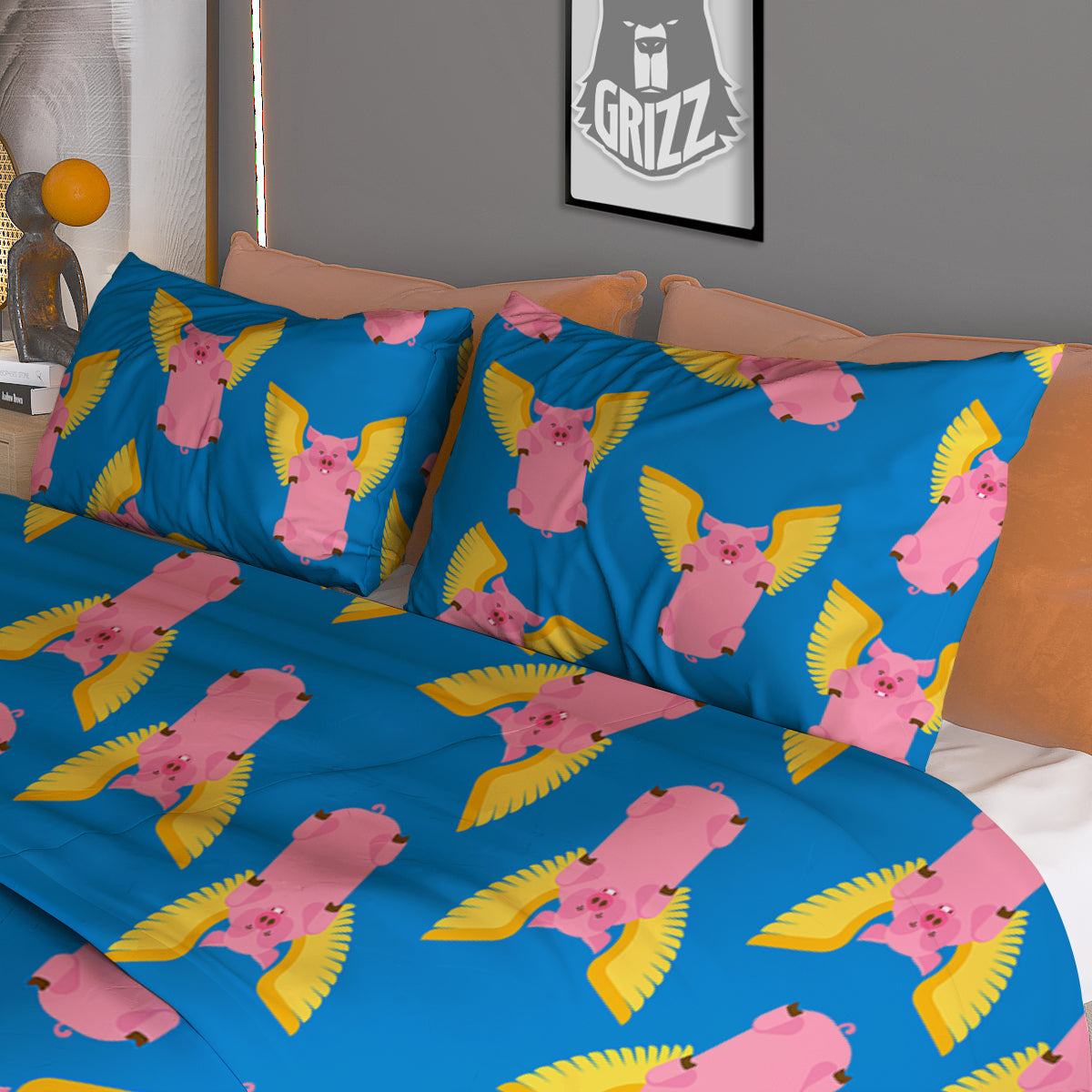 Pig Pink Vintage Print Pattern Duvet Cover Bedding Set