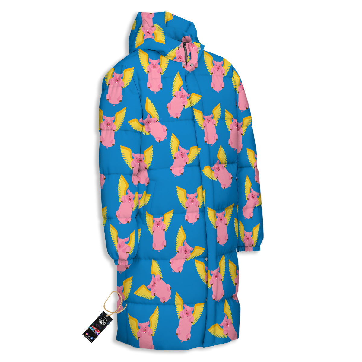 Pig Pink Vintage Print Pattern Long Down Jacket-grizzshop