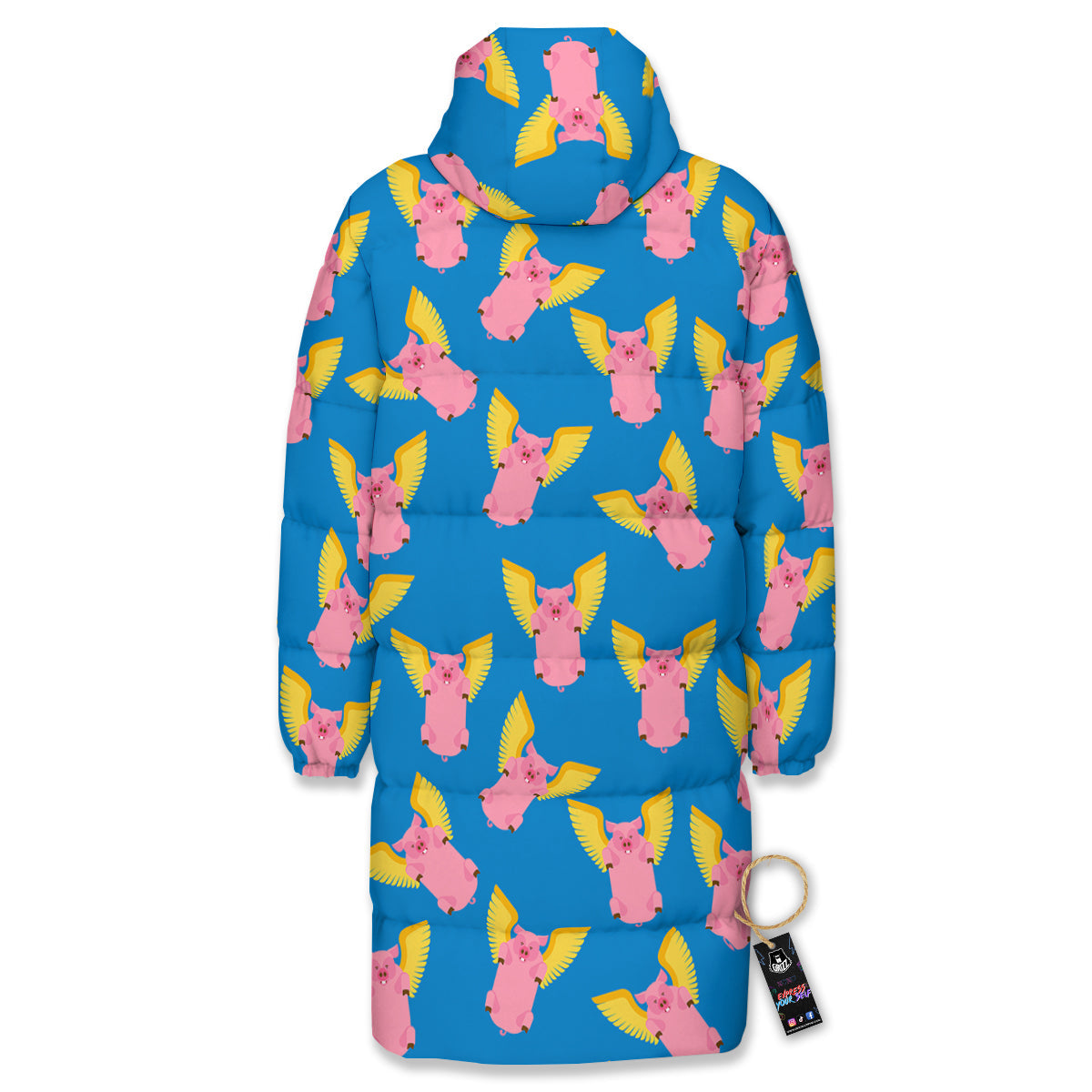 Pig Pink Vintage Print Pattern Long Down Jacket-grizzshop