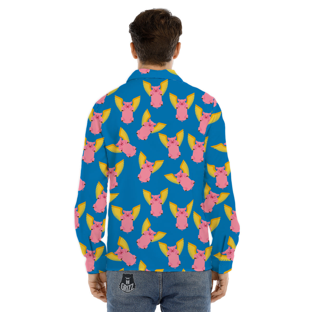 Pig Pink Vintage Print Pattern Men's Dress Shirts-grizzshop