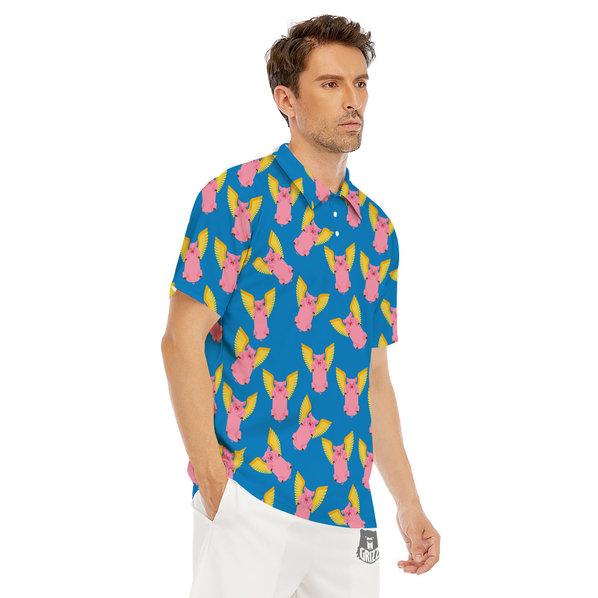 Pig Pink Vintage Print Pattern Men's Golf Shirts-grizzshop