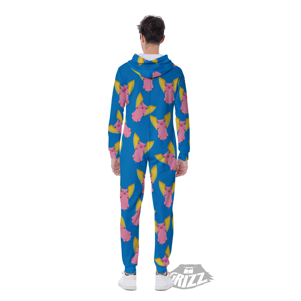 Pig Pink Vintage Print Pattern Men's Jumpsuit-grizzshop