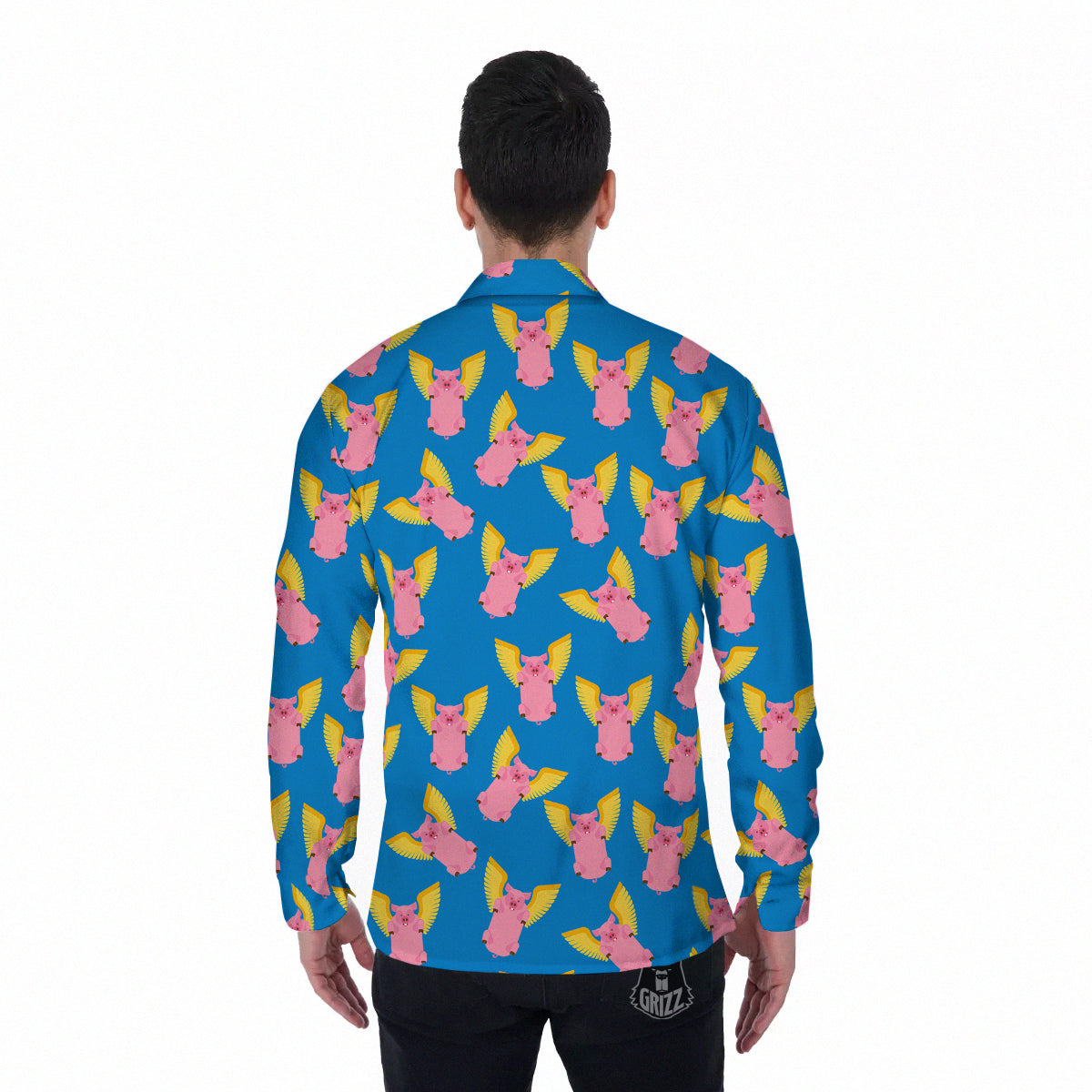 Pig Pink Vintage Print Pattern Men's Long Sleeve Shirts-grizzshop