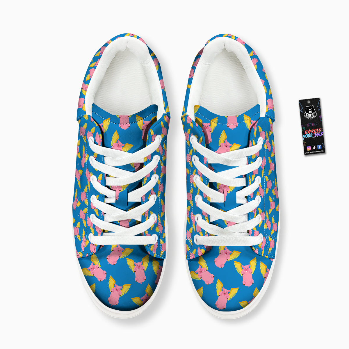 Pig Pink Vintage Print Pattern Platform Shoes-grizzshop