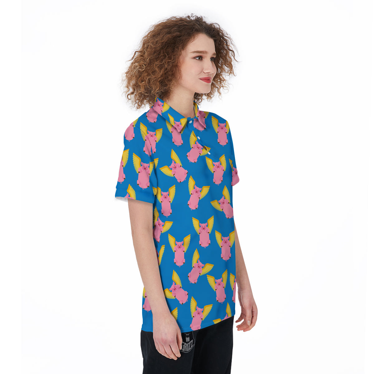 Pig Pink Vintage Print Pattern Women's Golf Shirts-grizzshop