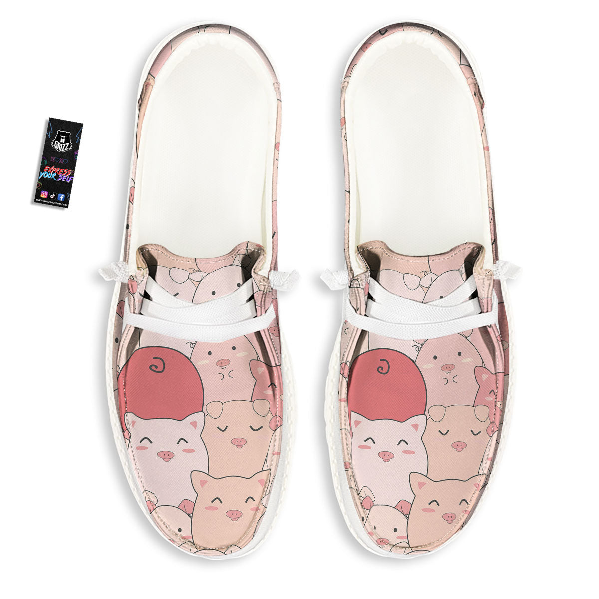 Pig Tail Pink Print Black Loafers-grizzshop