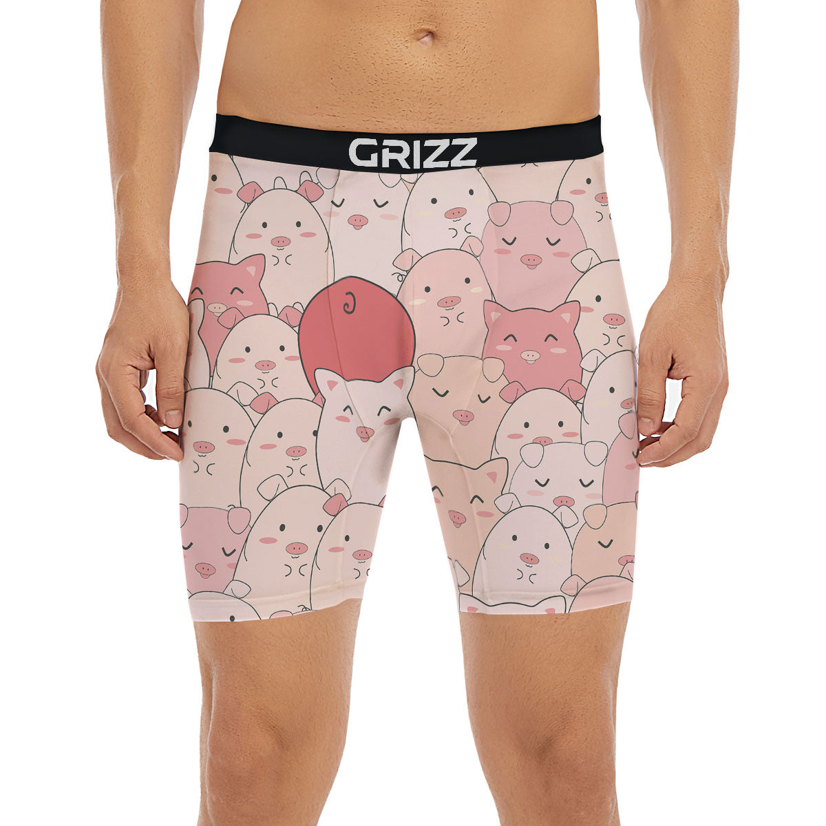 Pig Tail Pink Print Boxer Briefs-grizzshop