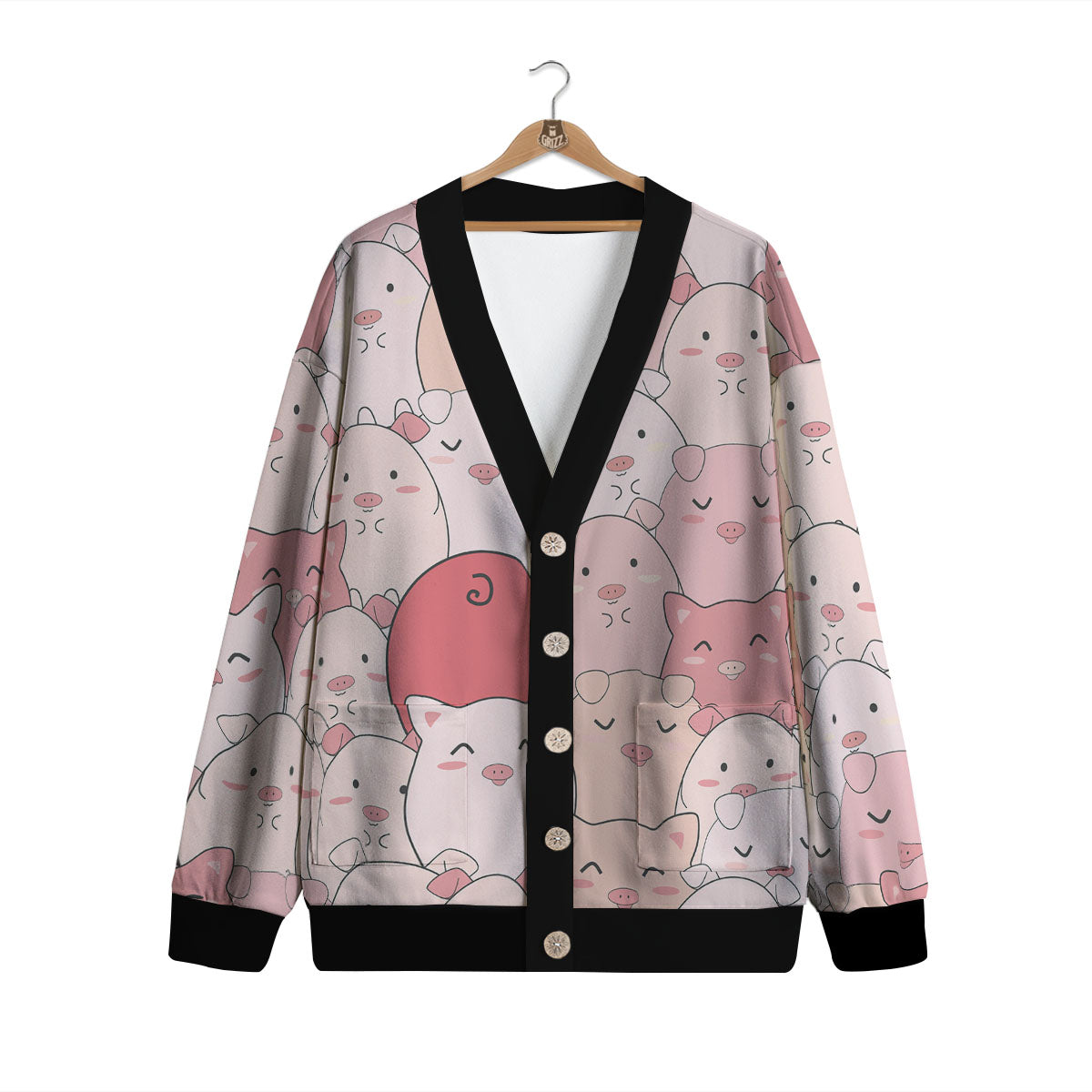 Pig Tail Pink Print Cardigan-grizzshop