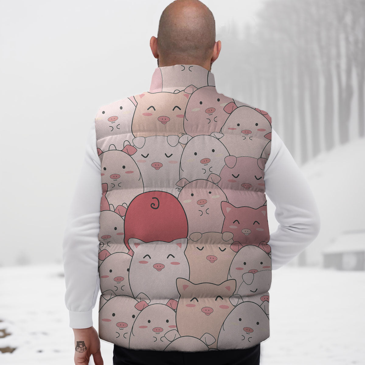 Pig Tail Pink Print Down Vest