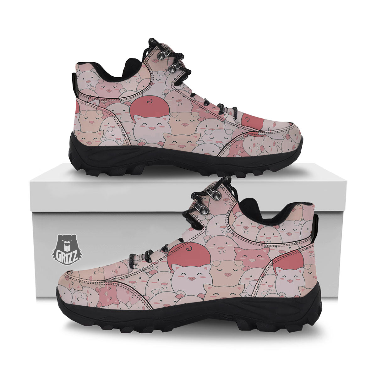 Pig Tail Pink Print Hiking Shoes-grizzshop