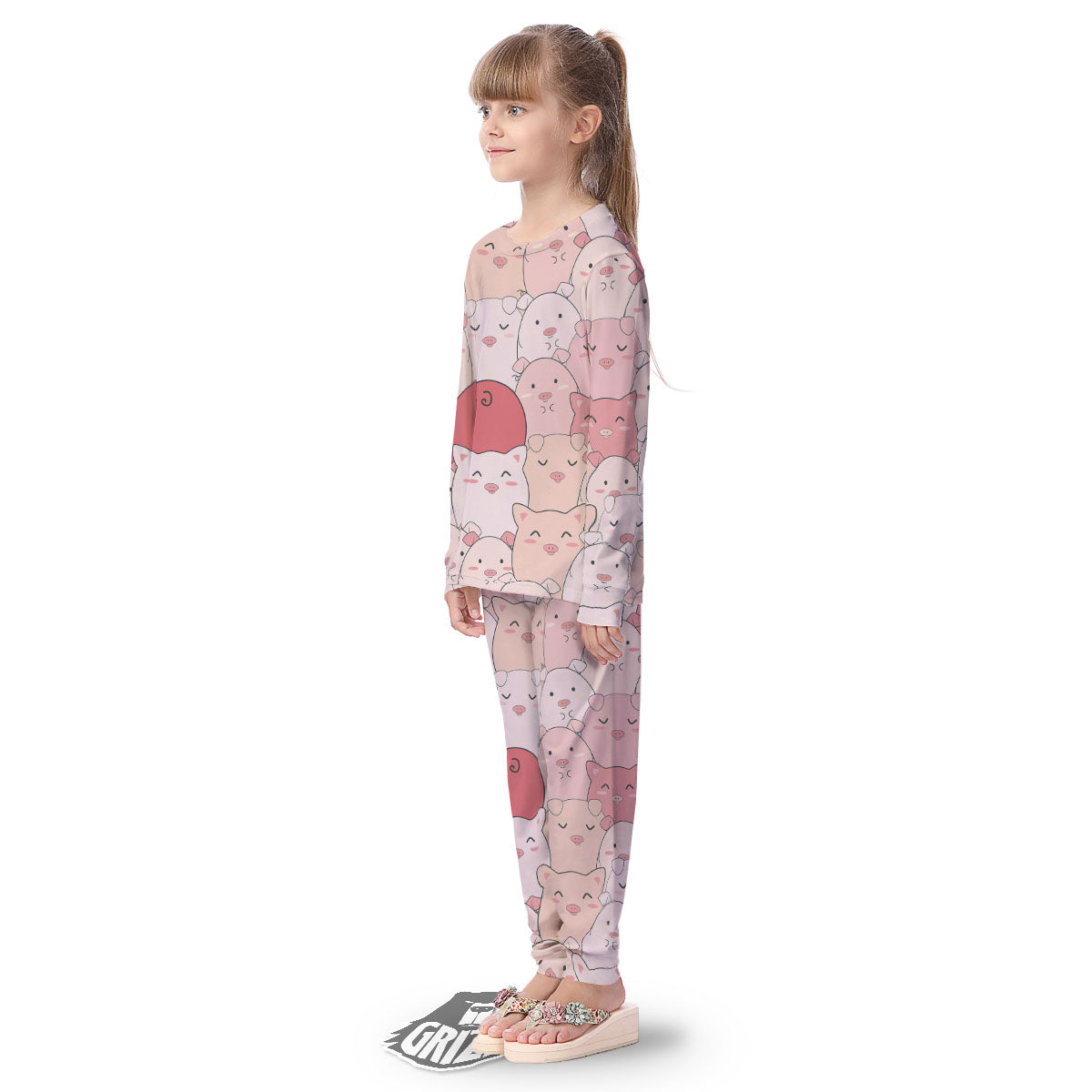 Pig Tail Pink Print Kid's Pajamas-grizzshop