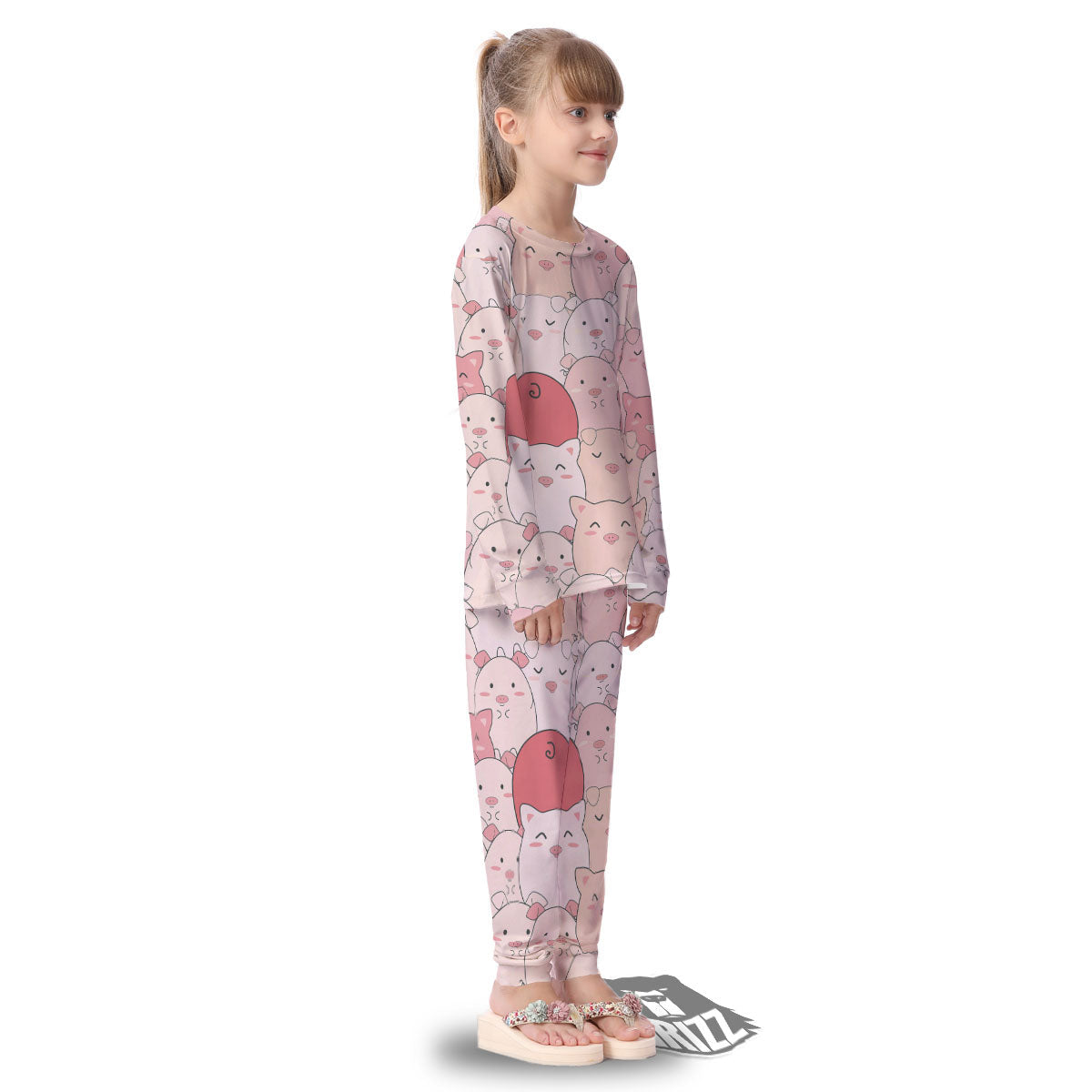 Pig Tail Pink Print Kid's Pajamas-grizzshop