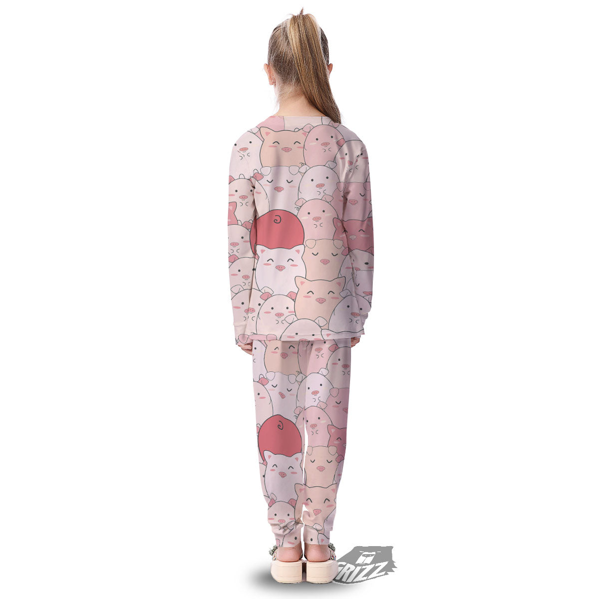 Pig Tail Pink Print Kid's Pajamas-grizzshop