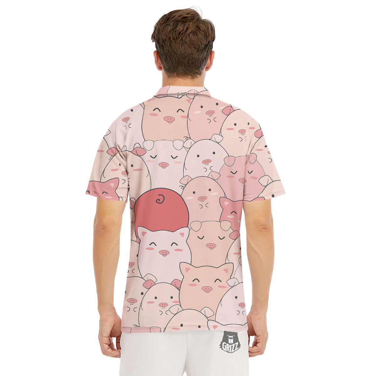 Pig Tail Pink Print Men's Golf Shirts-grizzshop