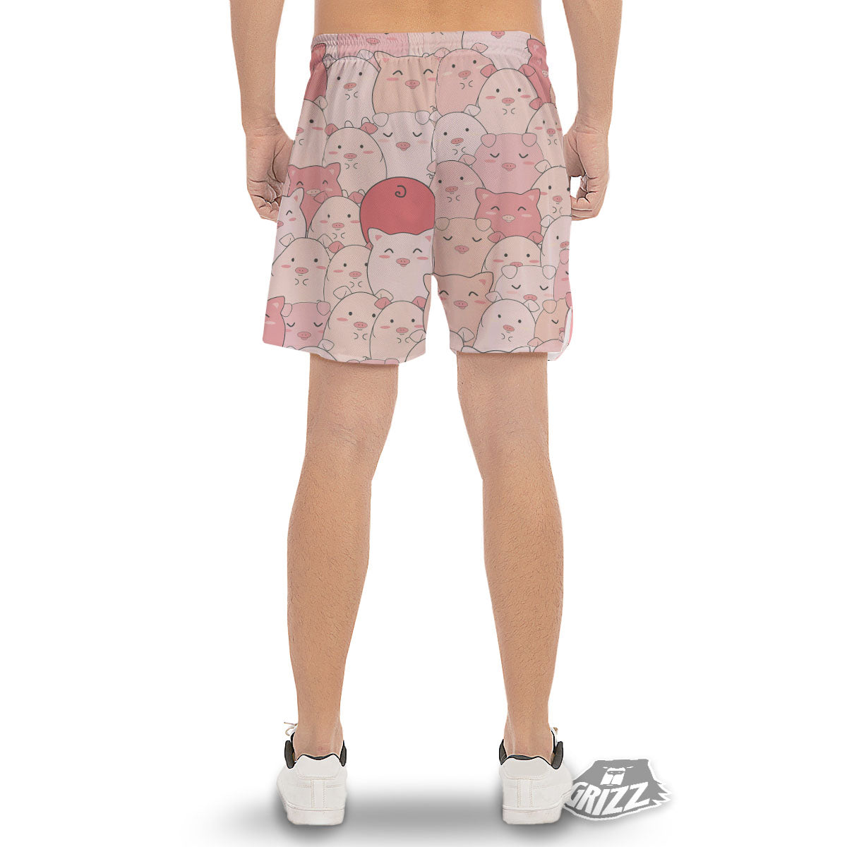 Pig Tail Pink Print Men's Gym Shorts-grizzshop