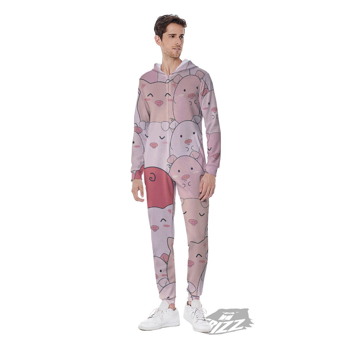 Pig Tail Pink Print Men's Jumpsuit-grizzshop