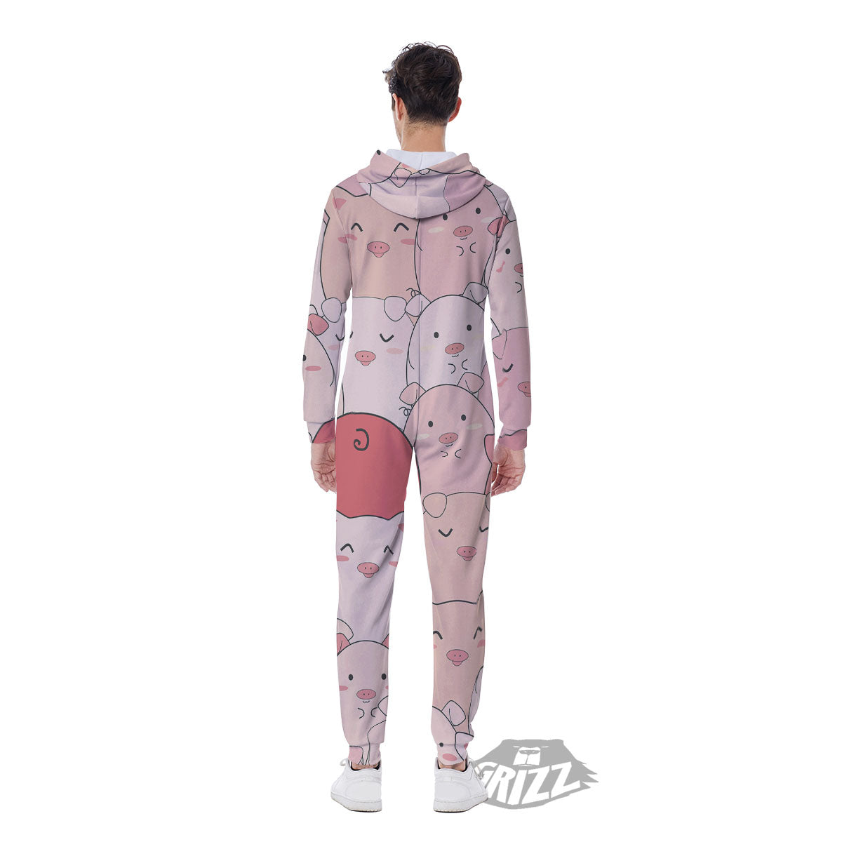 Pig Tail Pink Print Men's Jumpsuit-grizzshop