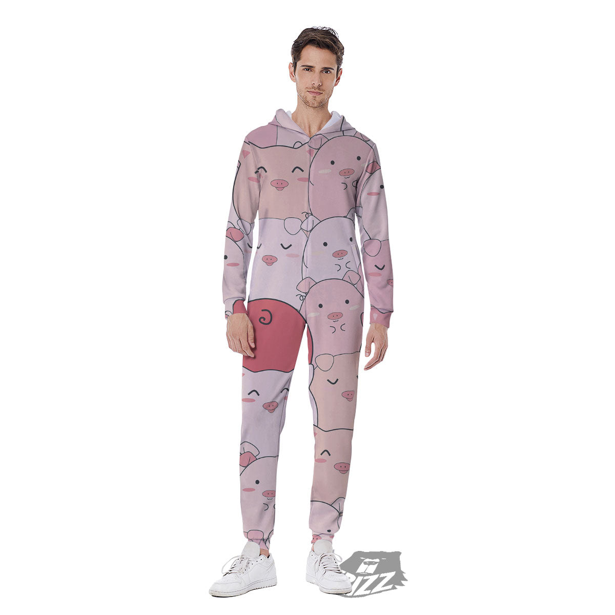 Pig Tail Pink Print Men's Jumpsuit-grizzshop