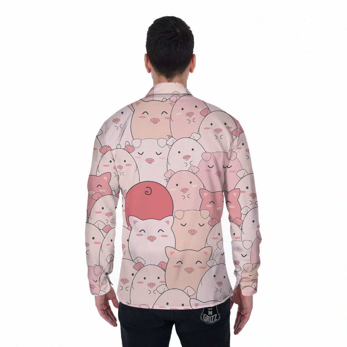 Pig Tail Pink Print Men's Long Sleeve Shirts-grizzshop