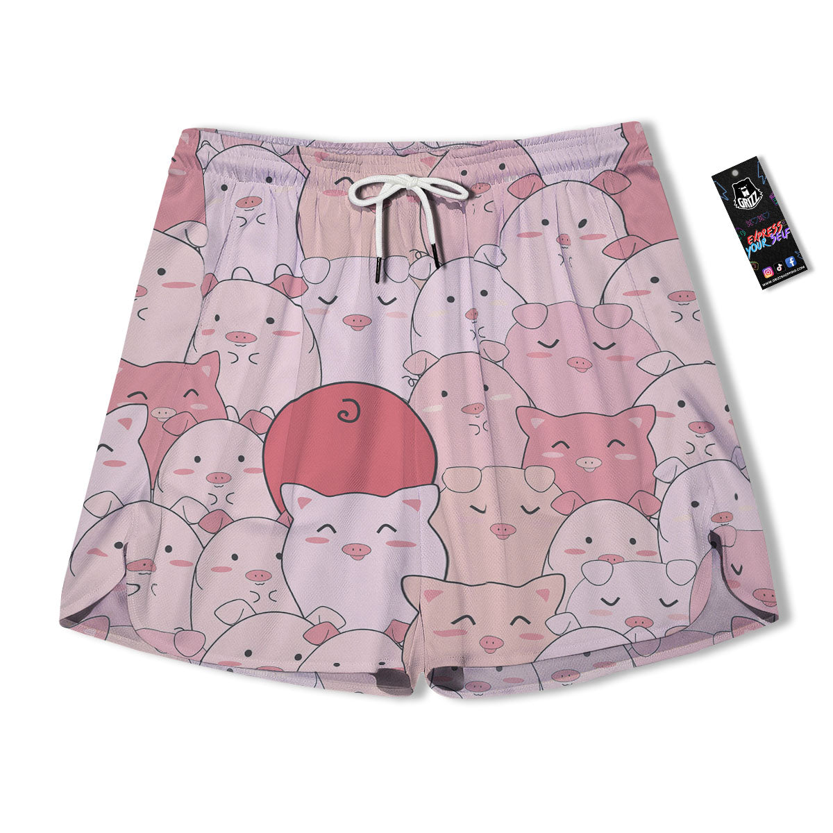 Pig Tail Pink Print Men's Running Shorts-grizzshop