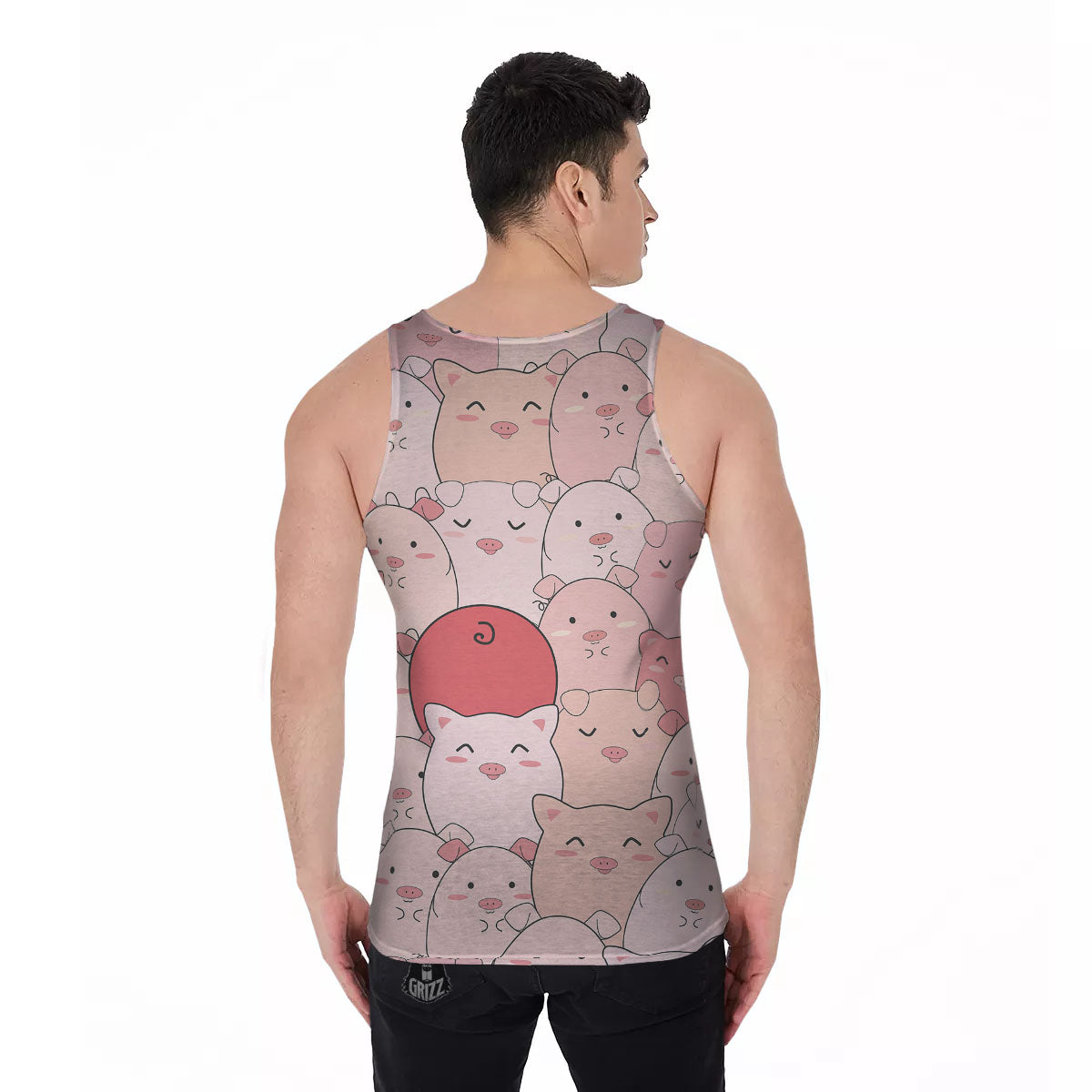 Pig Tail Pink Print Men's Tank Top-grizzshop