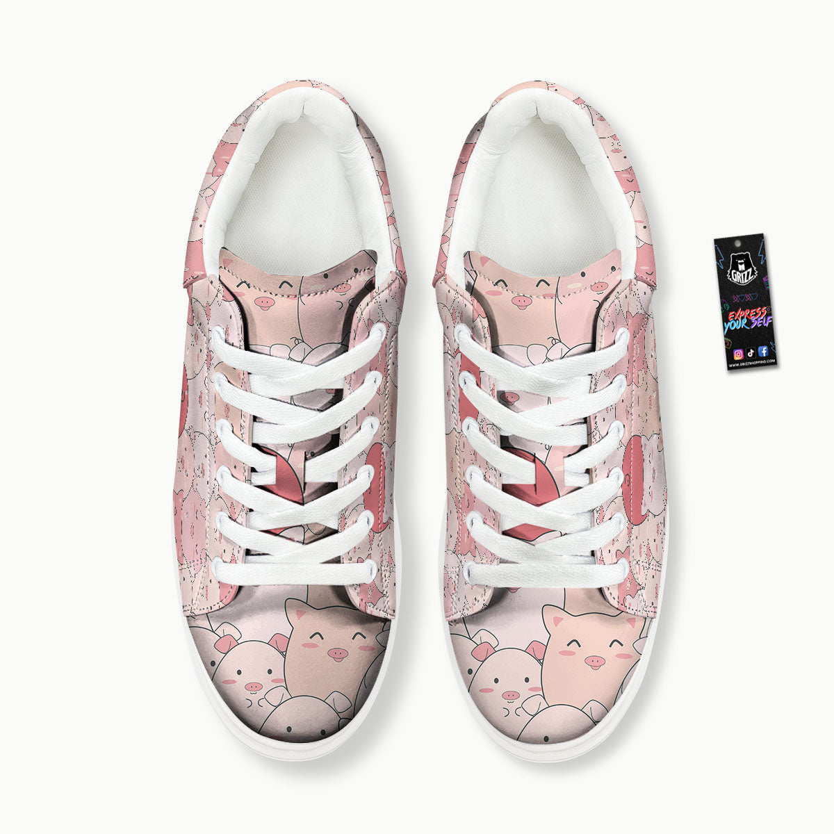Pig Tail Pink Print Platform Shoes-grizzshop
