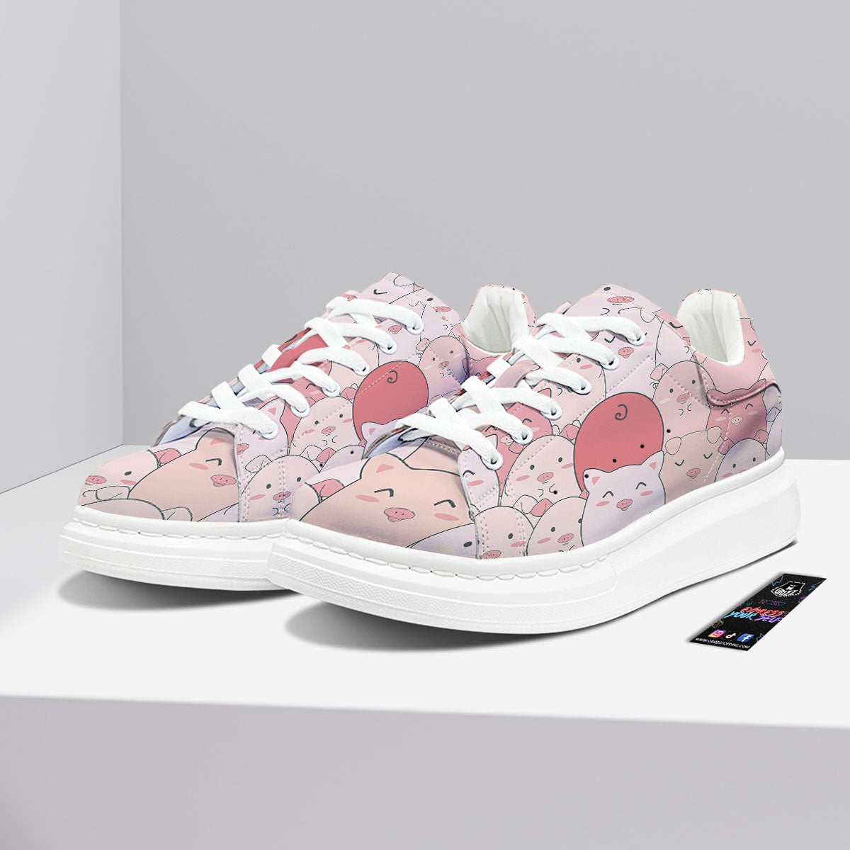 Pig Tail Pink Print Platform Shoes-grizzshop