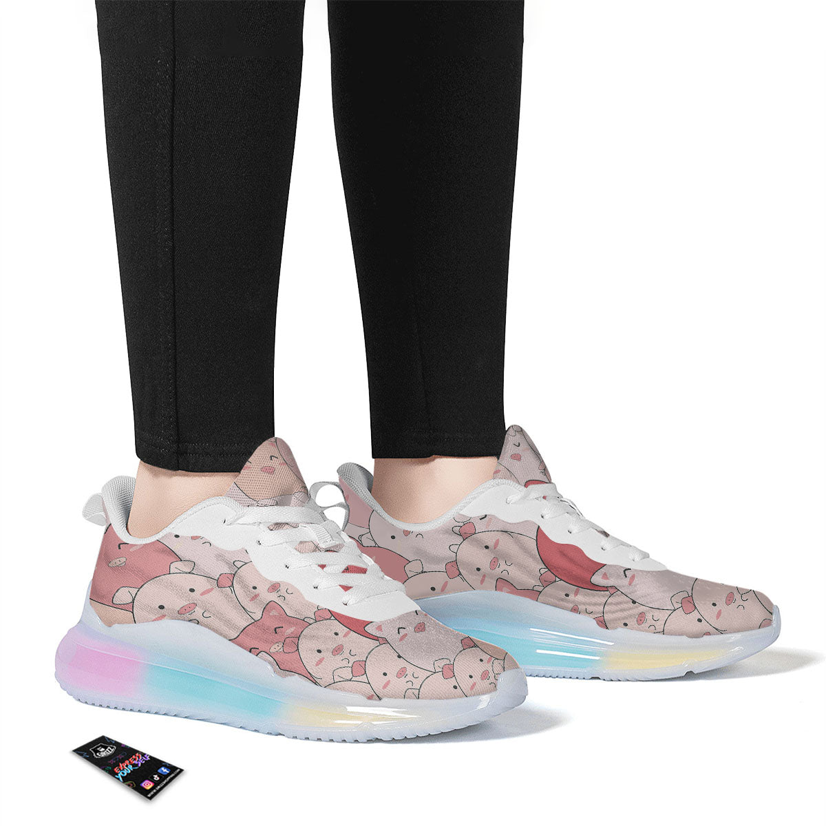 Pig Tail Pink Print Running Sneakers-grizzshop
