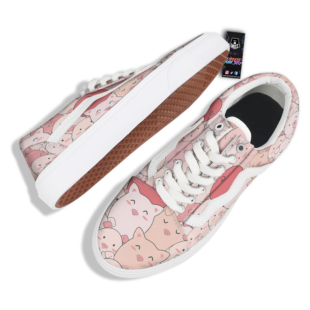 Pig Tail Pink Print Skate Shoes-grizzshop