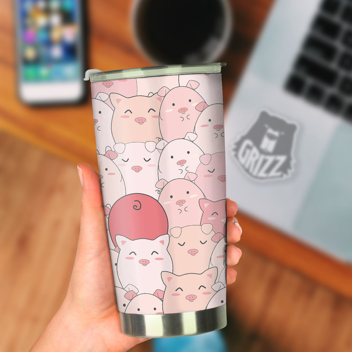 Pig Tail Pink Print Tumbler-grizzshop