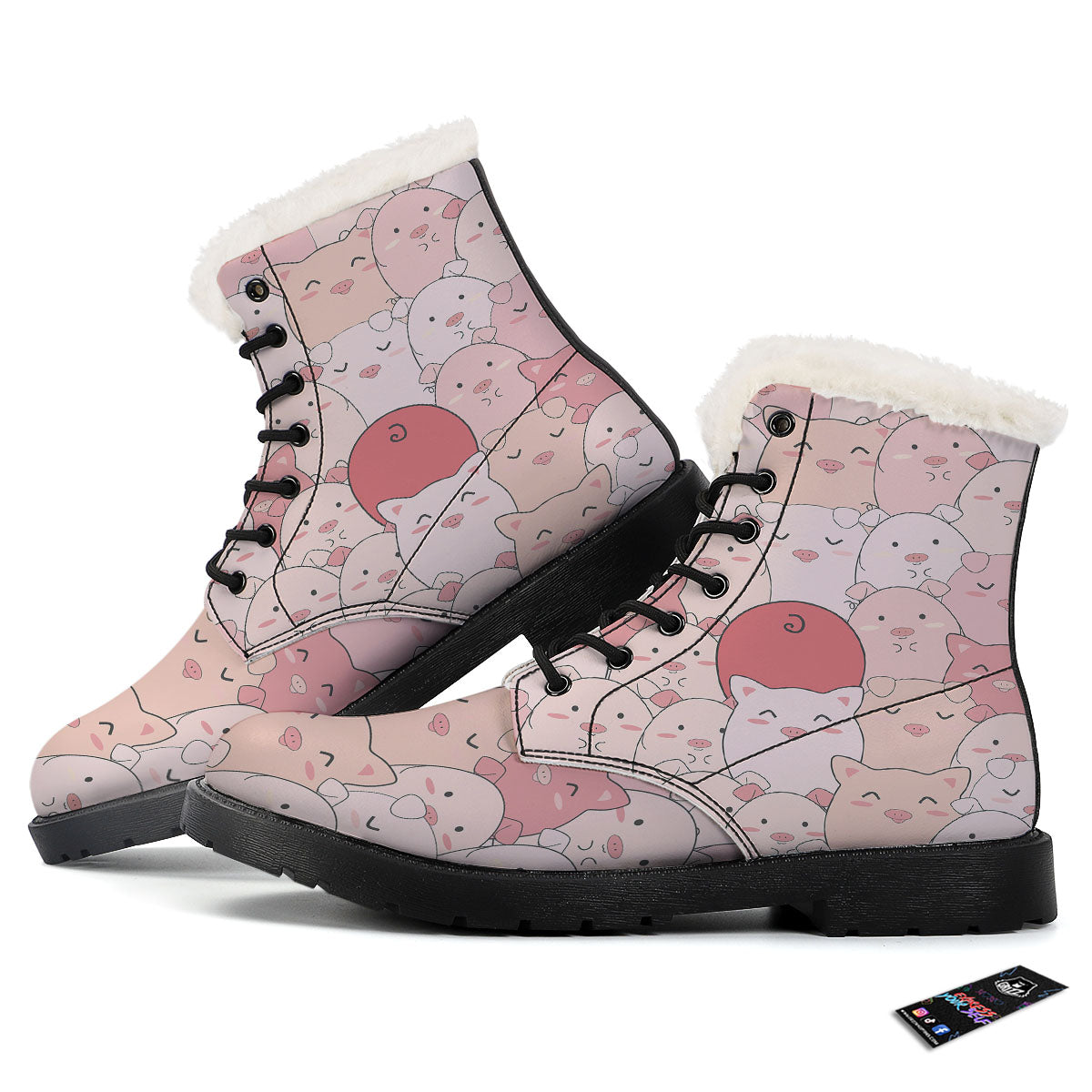 Pig Tail Pink Print Winter Boots-grizzshop