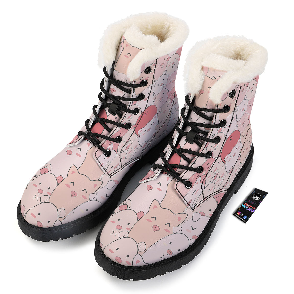 Pig Tail Pink Print Winter Boots-grizzshop