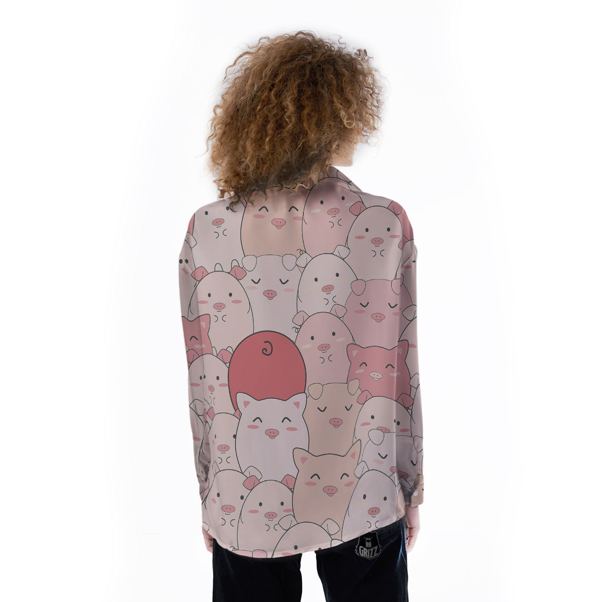 Pig Tail Pink Print Women's Long Sleeve Shirts-grizzshop